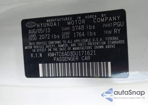 2013 Hyundai Veloster Base W/Gray z USA, uszkodzony, nr VIN KMHTC6AD3DU171621